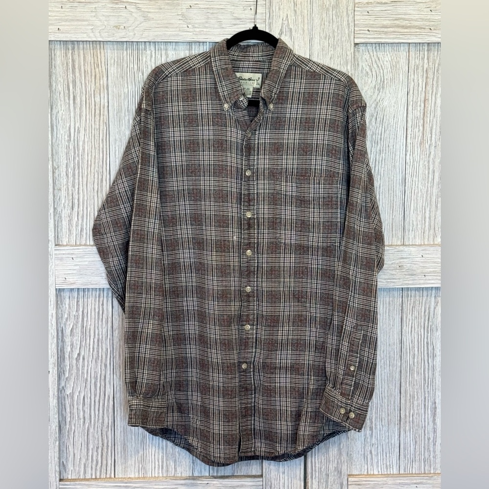 Eddie Bauer Brown Plaid Casual Button Down Shirt